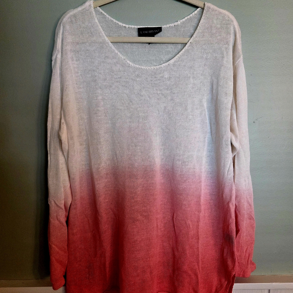 Lane Bryant White and Light Pink Knit Top